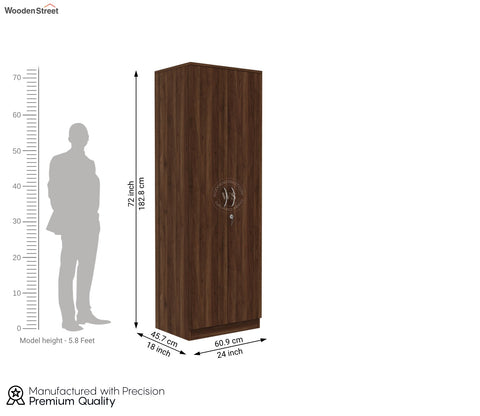 Lillian 2 Door Wardrobe with Drawer Storage and Hanging Rod (Columbian Walnut Finish)