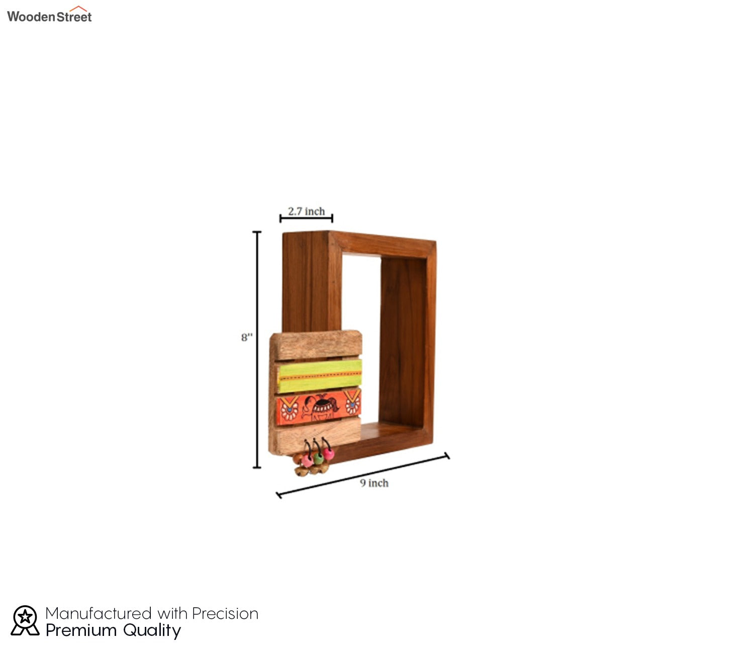 Red Colour Two Wooden Shelves With Two Madhubani Designer Pots