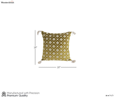 Super Soft Ethnic Design Set of 2 Embroidered Cushion Cover (Henna Green, 18 x 18 inches)