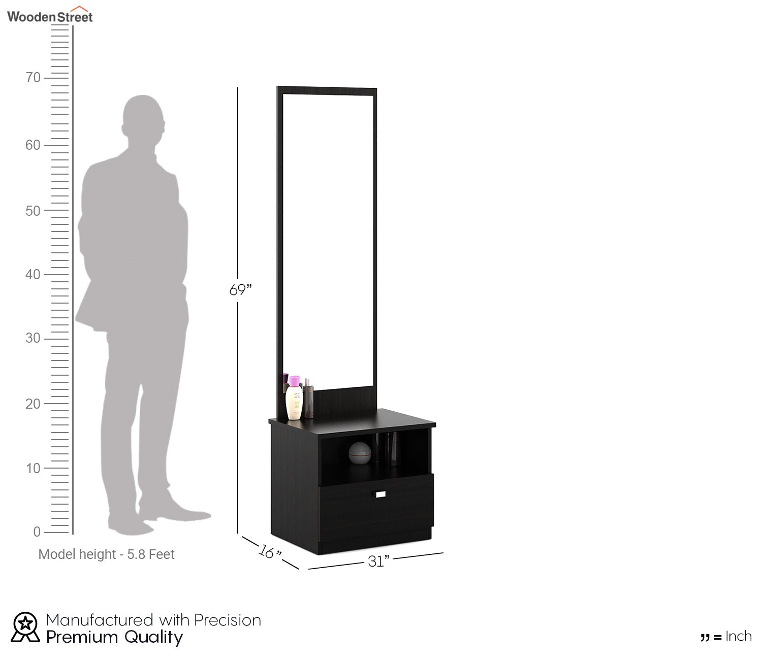 Kosmo Value Dressing Table (Black Finish)