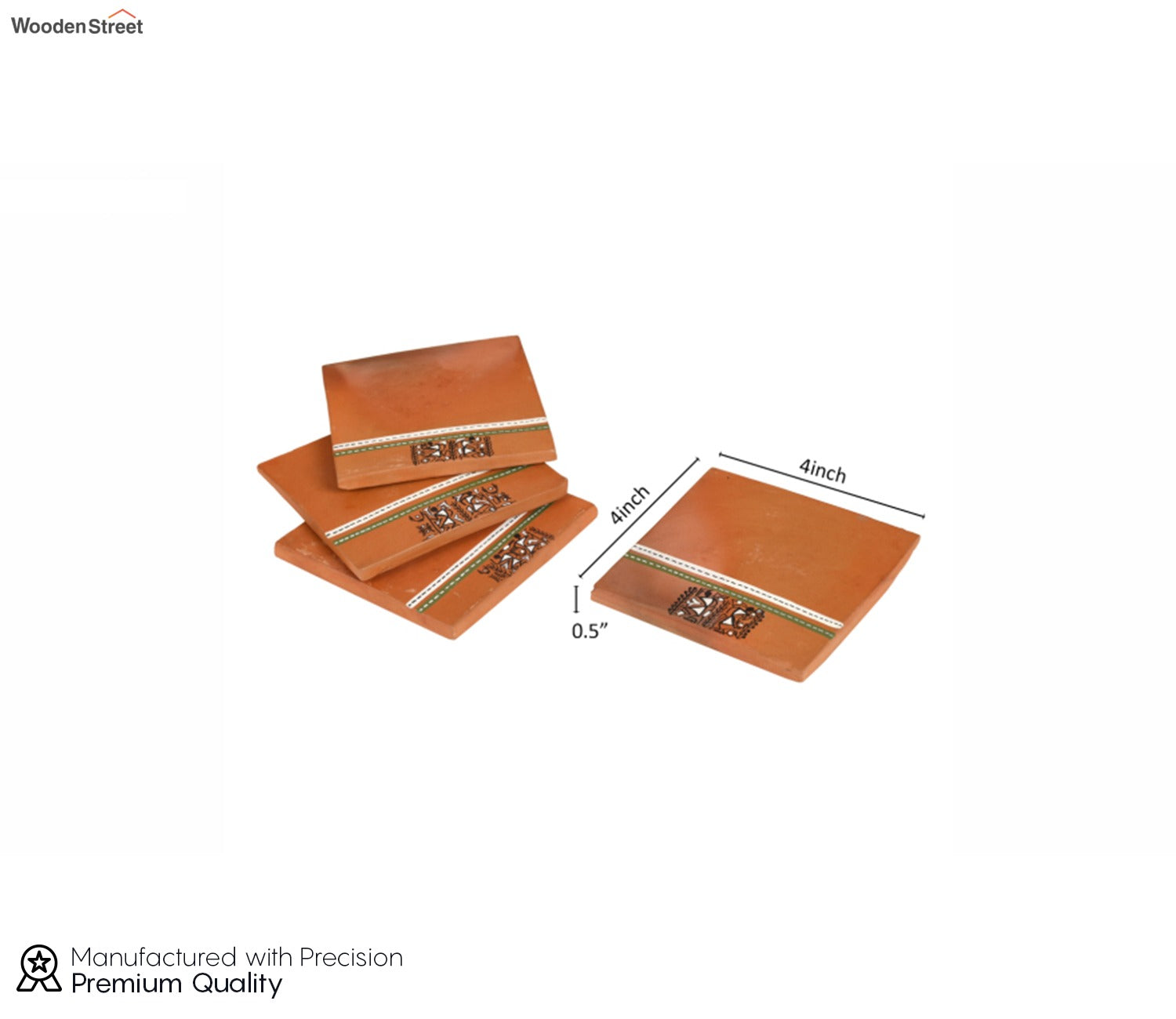 Brown Handcrafted Warli Art Earthen Coasters - Set of 4