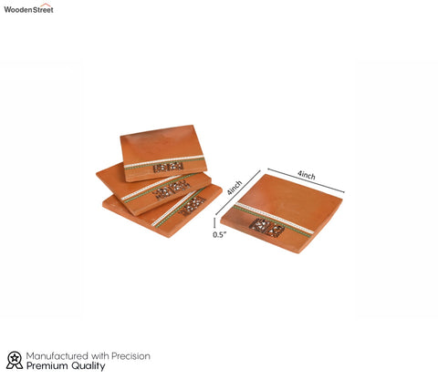 Brown Handcrafted Warli Art Earthen Coasters - Set of 4