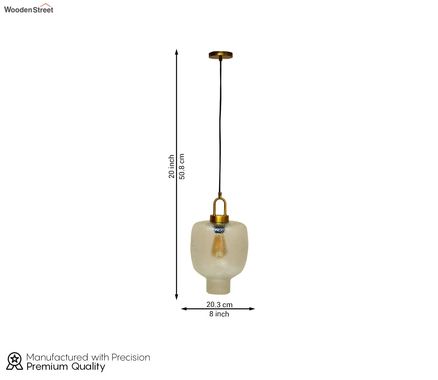 Elision Textured Glass and Metal Hanging Light (Gold, M)