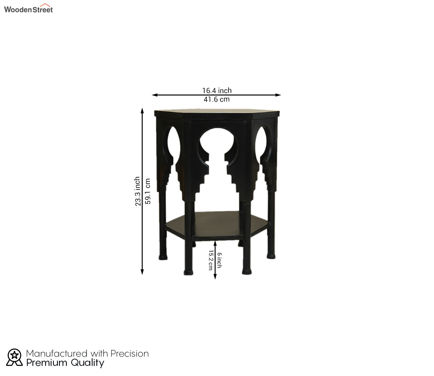 Samiha Sheesham Wood Carved Side End Table (Black Finish)