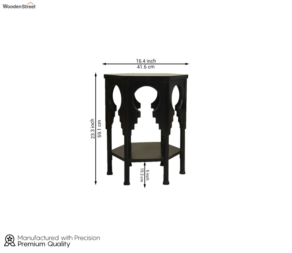 Samiha Sheesham Wood Carved Side End Table (Black Finish)