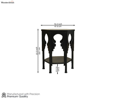 Samiha Sheesham Wood Carved Side End Table (Black Finish)