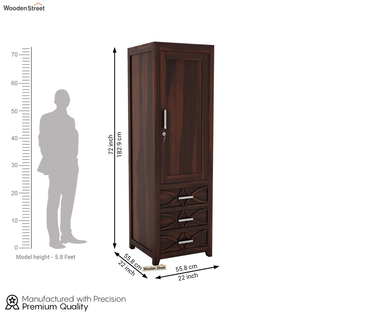 Allan 1 Door Multi-Utility Wardrobe (Walnut Finish)