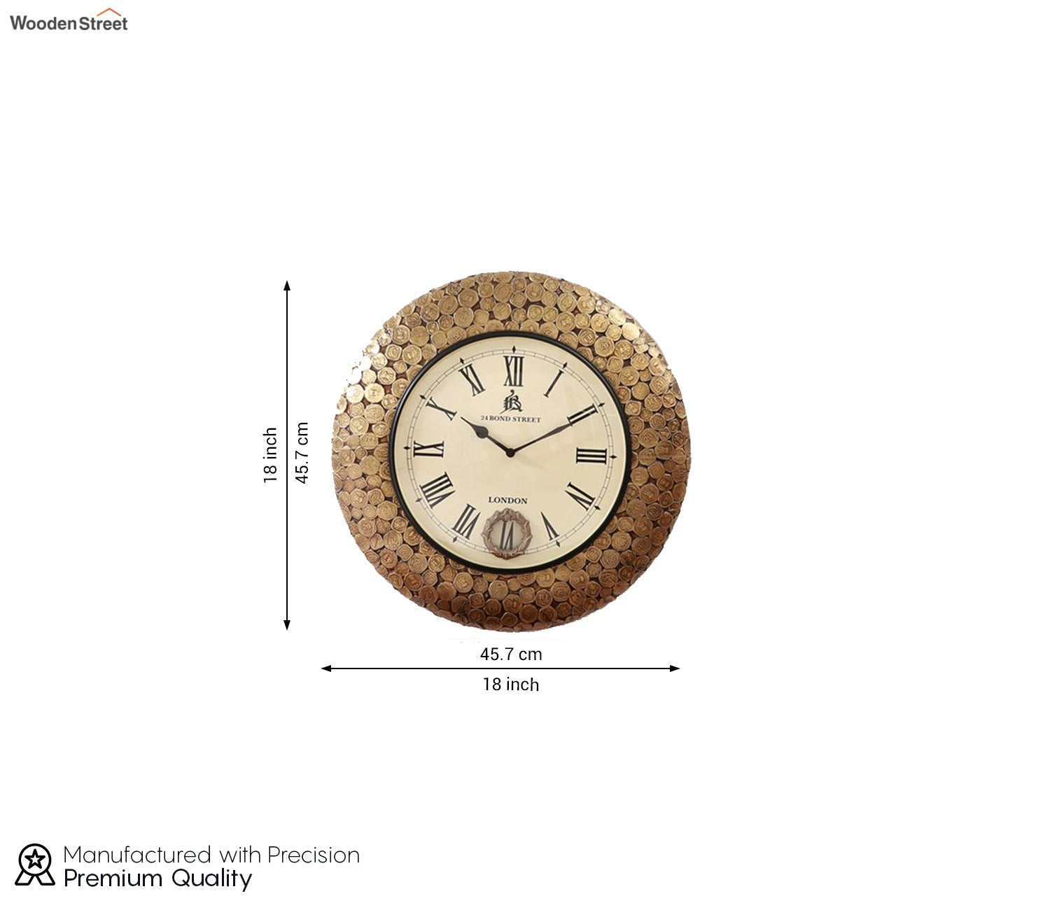 Vini Coin Studded Brass Analog Metal Wall Clock - 18 x 18 inch