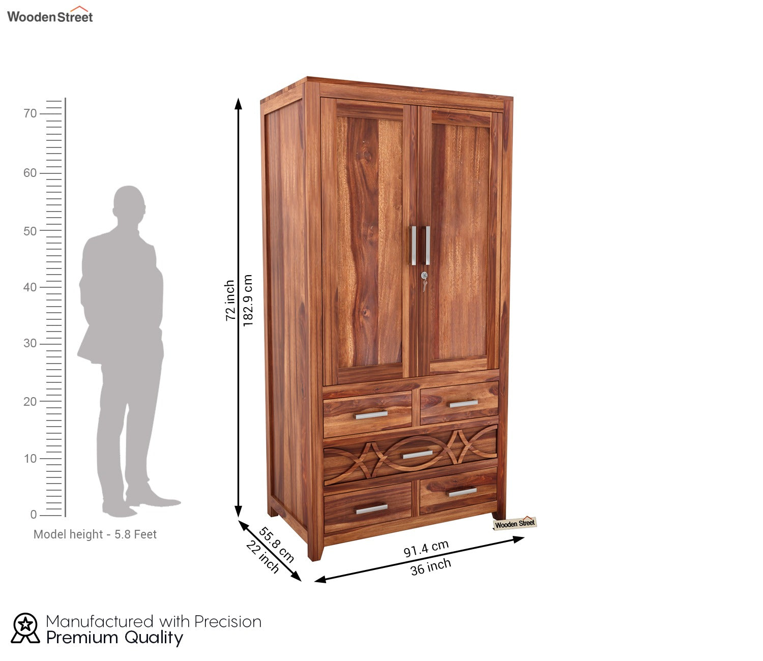 Allan Sheesham Wood 2 Door Wardrobe (Honey Finish)