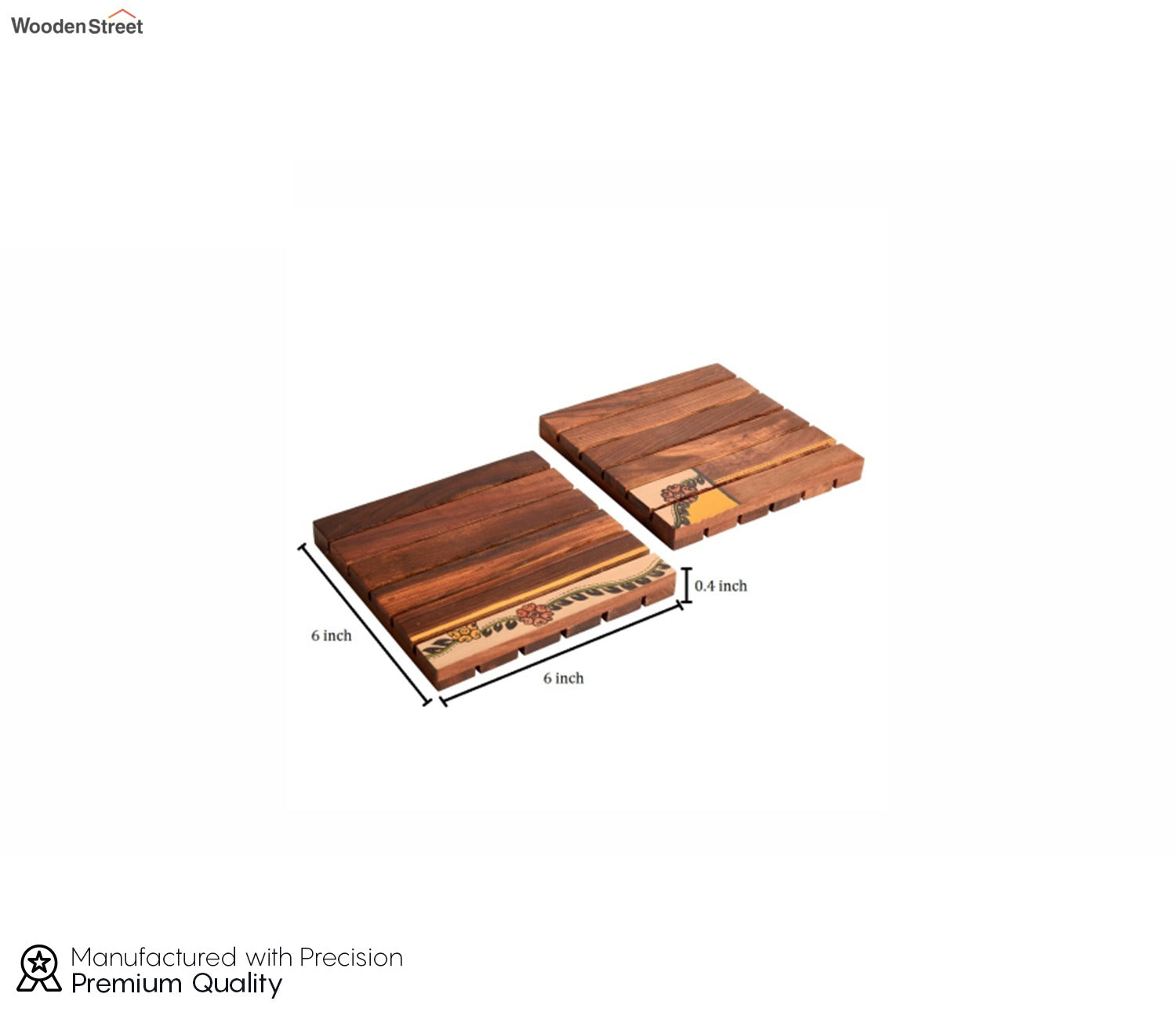 Wooden Handcrafted Flower Art Coaster - Set of 2
