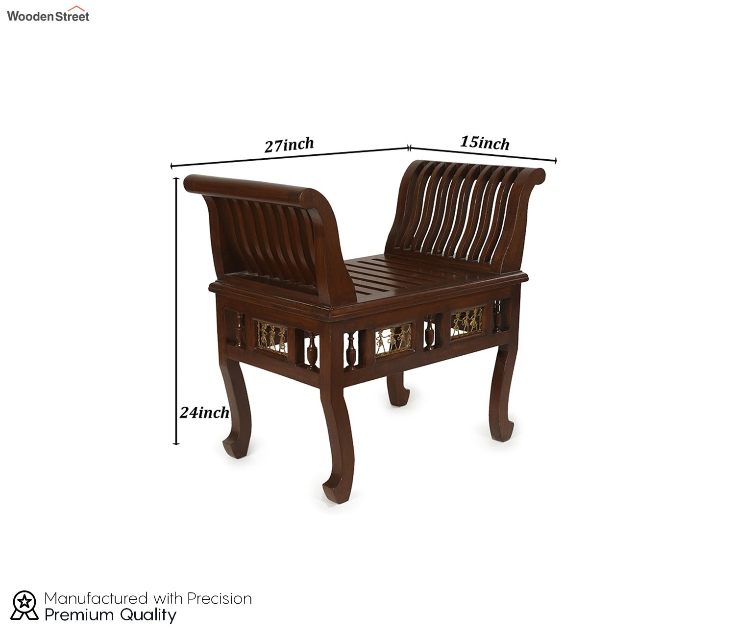 Cleo Ottoman Seater in Striped Wood Pattern with Walnut Finish