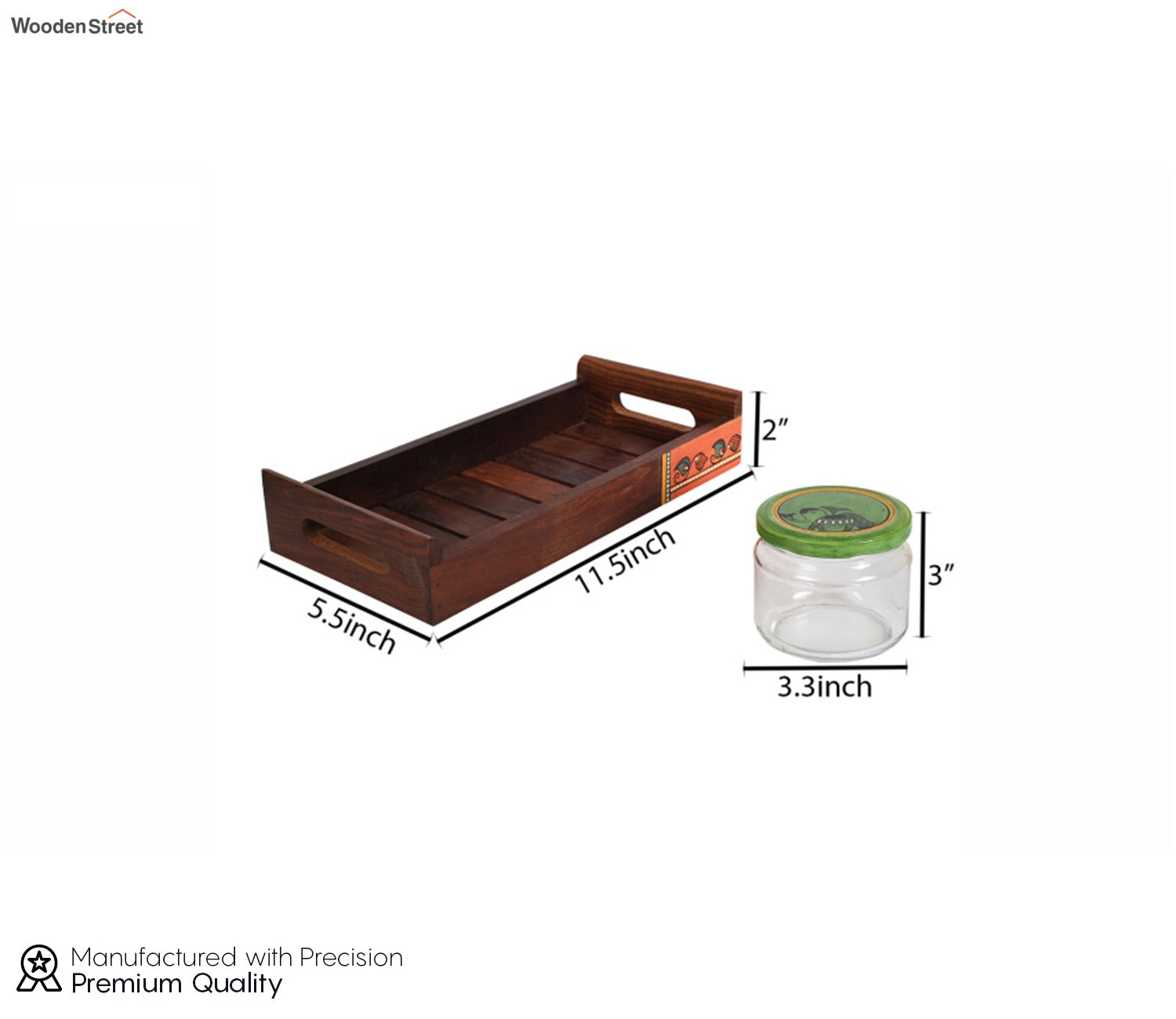 Madhubani Art Handcrafted Wooden Tray With Glass Jars