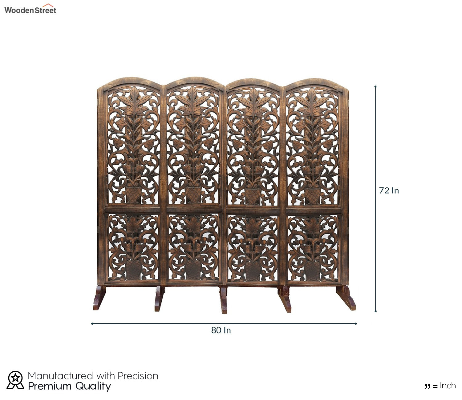 Jonathan Hand Carved Wooden Room Divider Four Panels In Plant With Floral Pattern With Stand