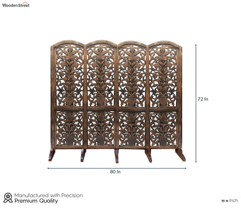 Jonathan Hand Carved Wooden Room Divider Four Panels In Plant With Floral Pattern With Stand