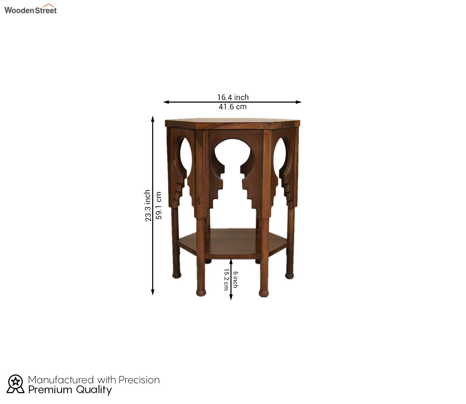 Samiha Sheesham Wood Carved Side End Table (Teak Finish)