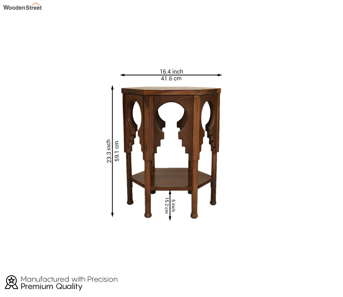 Samiha Sheesham Wood Carved Side End Table (Teak Finish)