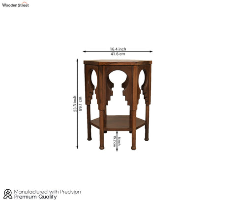 Samiha Sheesham Wood Carved Side End Table (Teak Finish)