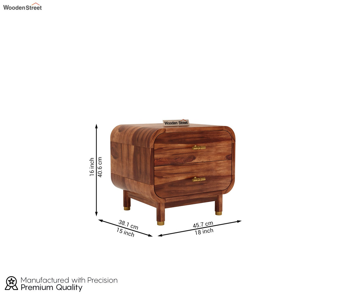 Lotus Premium Sheesham Wood Bedside Table (Honey Finish)