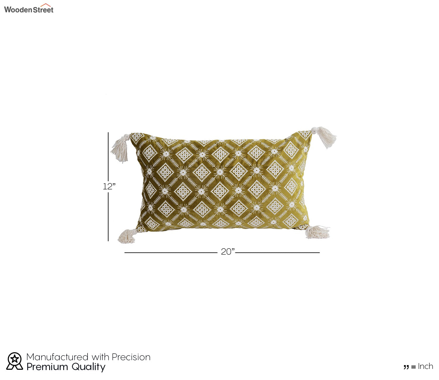 Super Soft Ethnic Design Set of 2 Embroidered Cushion Cover (Henna Green, 20 x 12 inches)