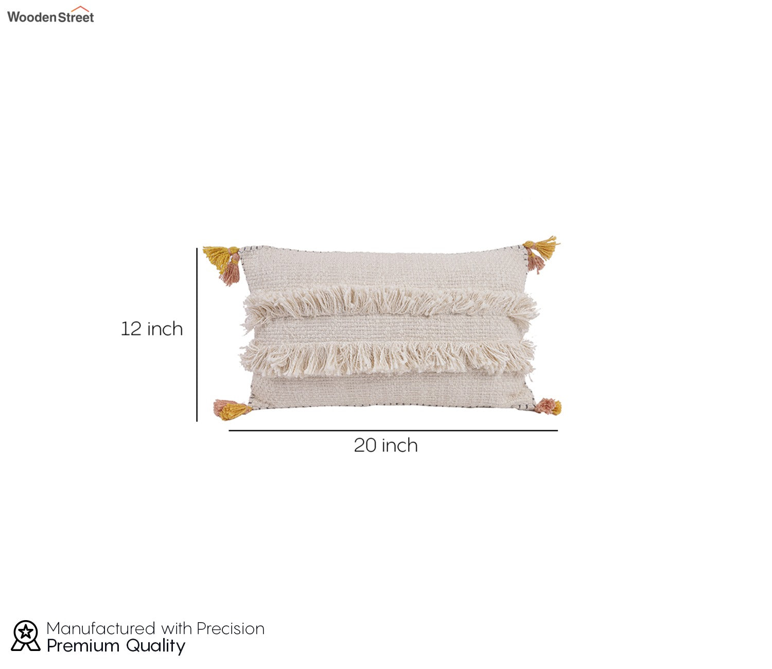 Ivory Jute Cotton Tassel Cushion Covers - Set of 2 (20 x 12 inch)