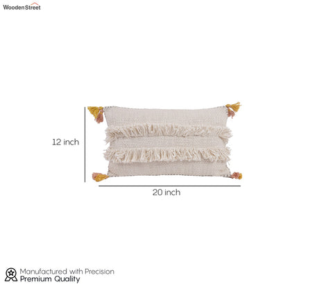 Ivory Jute Cotton Tassel Cushion Covers - Set of 2 (20 x 12 inch)