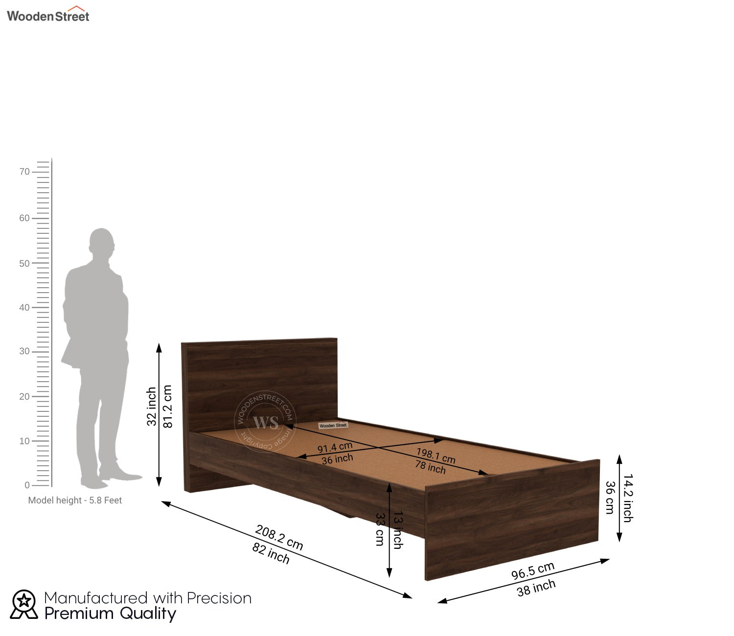 Clemency Bed without Storage (Single Size, Columbian Walnut Finish)