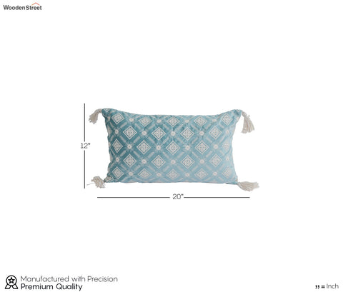 Super Soft Ethnic Design Set of 2 Embroidered Cushion Cover (Light Blue, 20 x 12 inches)