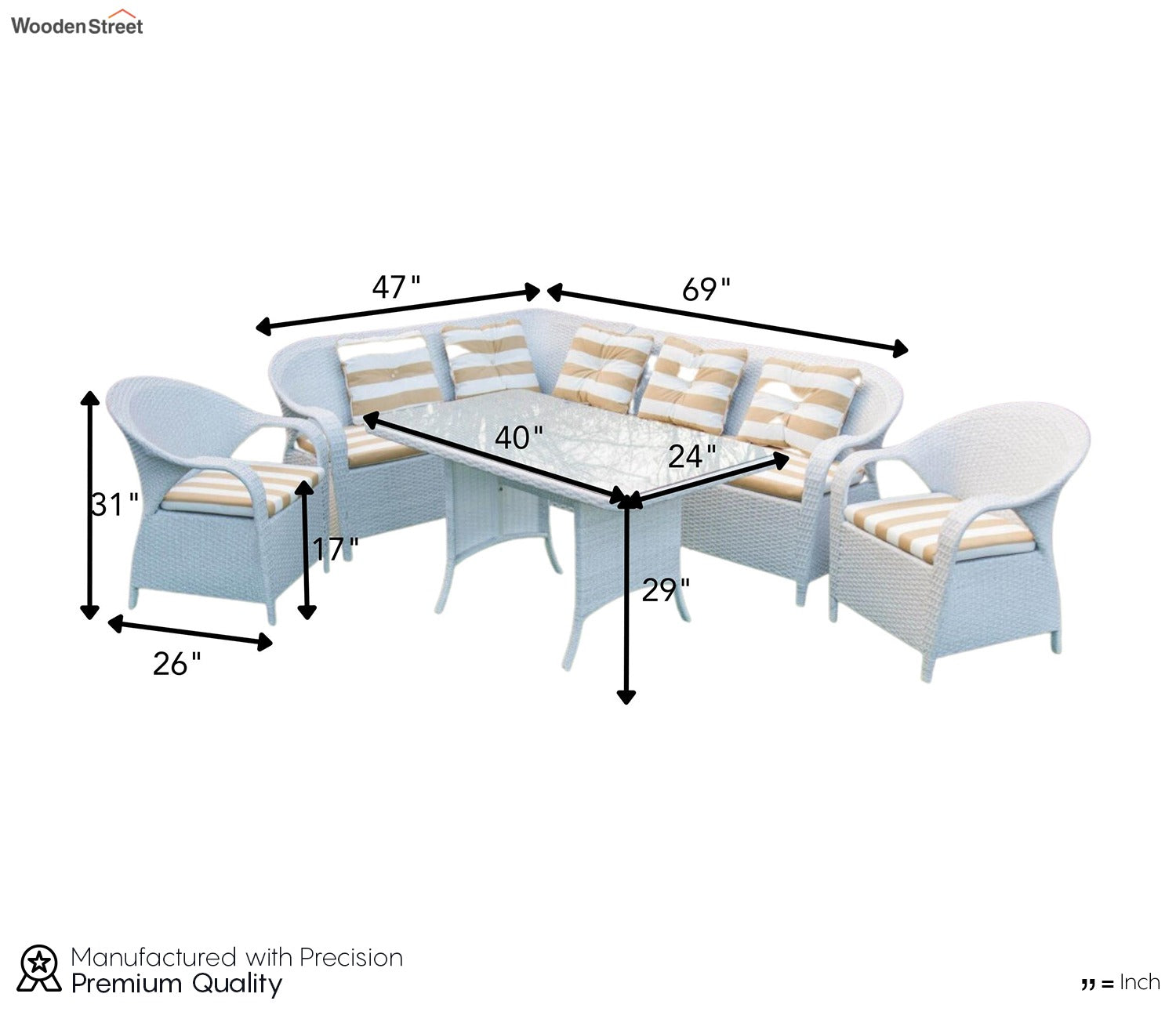 White Rattan And Wicker Outdoor Furniture Set With Table