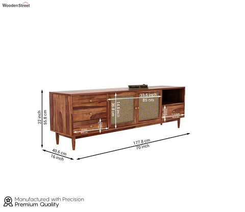 Eka Sheesham Wood and Cane TV Unit (Honey Finish)