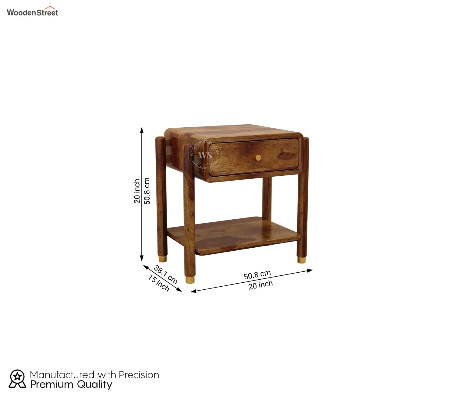 Sarthi Premium Sheesham Wood Bedside Table (Teak Finish)