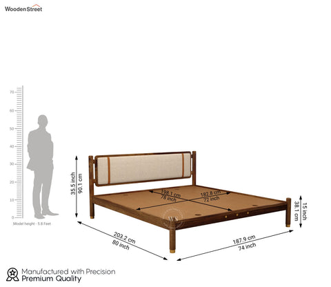 Sarthi Sheesham Wood Bed Without Storage (King Size, Teak Finish)
