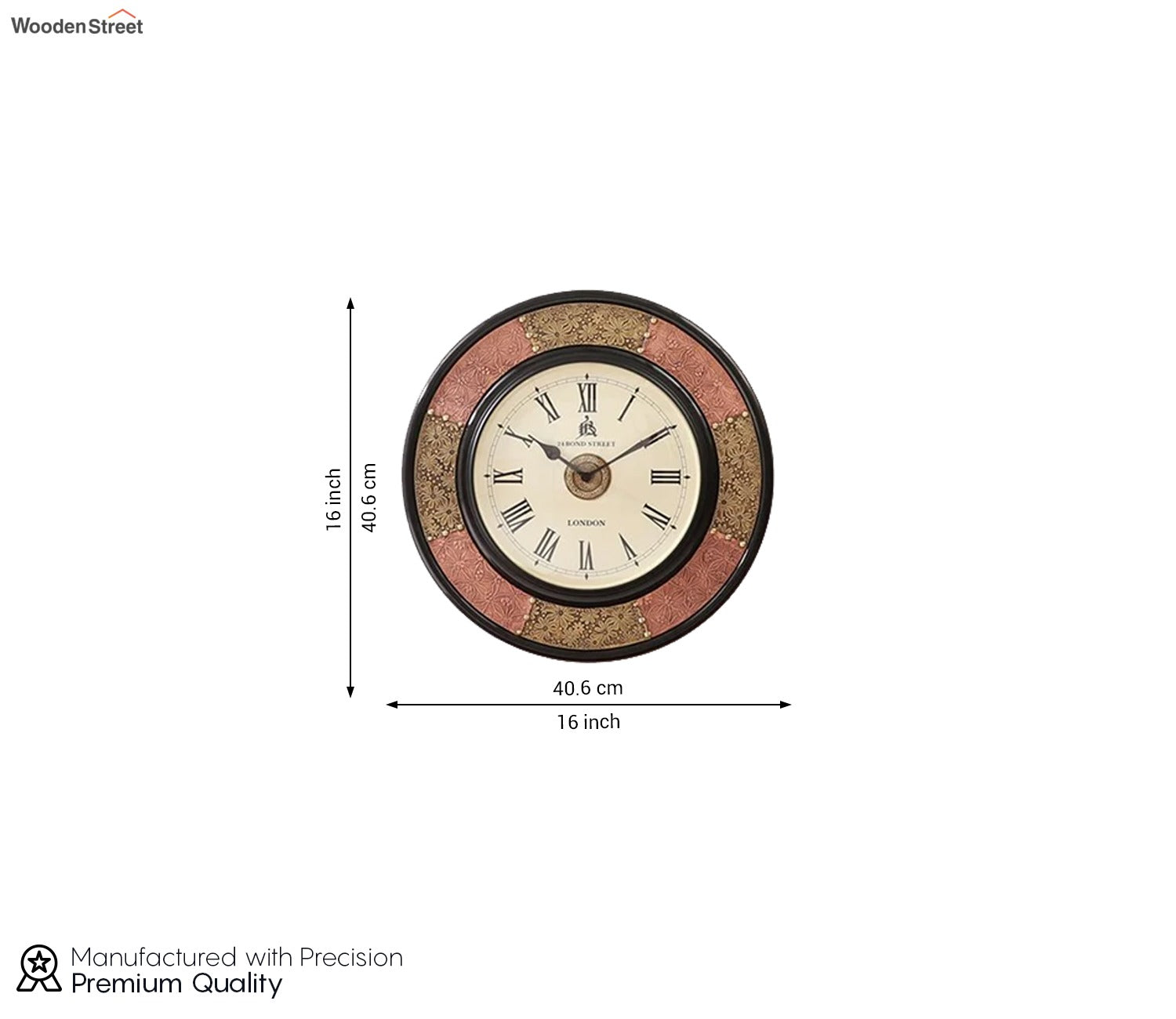 Crusa Brass Copper Decorative Analog Wooden Wall Clock