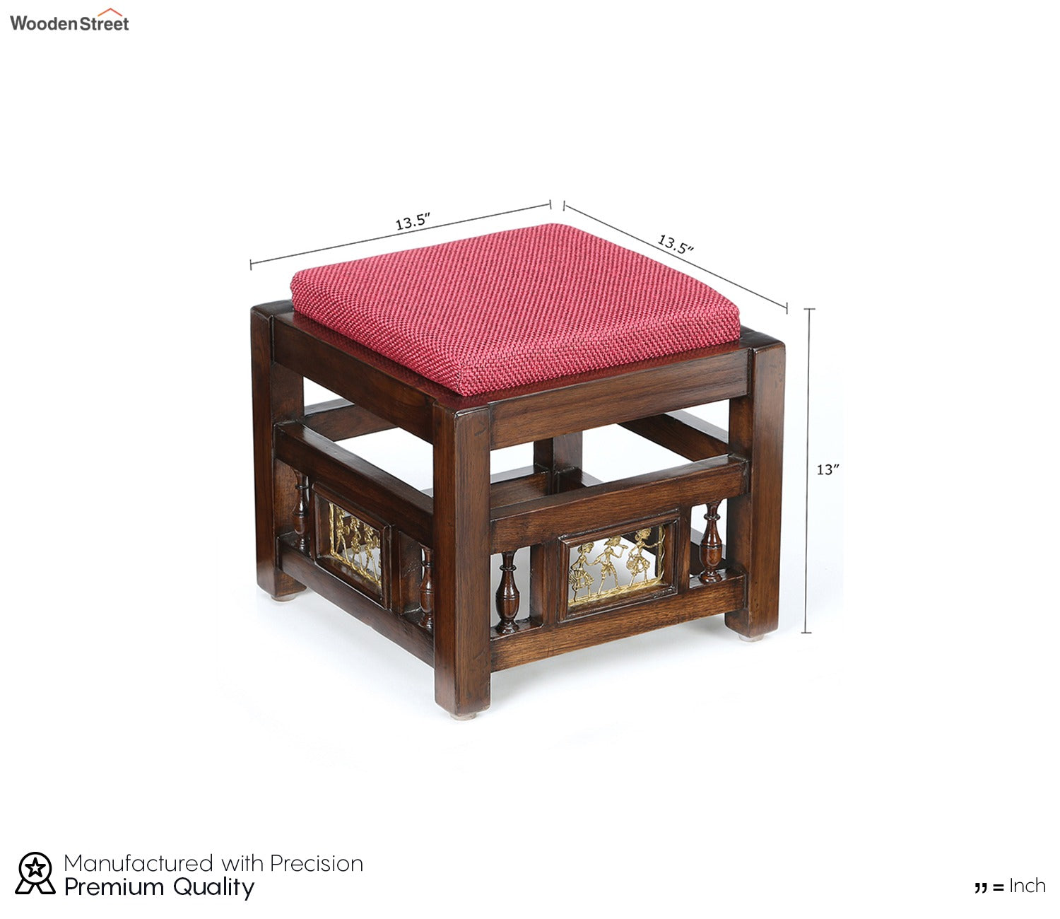 Coco Pouffe with Red and Beige Upholstery
