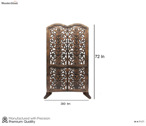 Floral Hand Carved Wooden Room Divider Single Panel With Stand