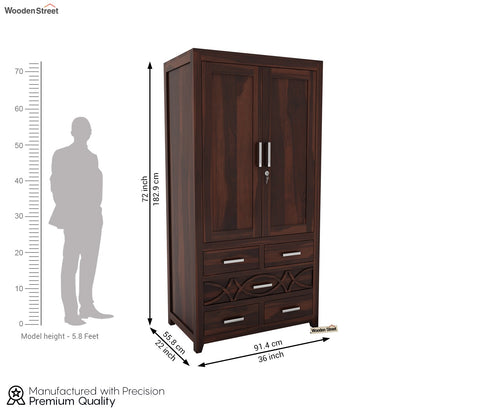 Allan Sheesham Wood 2 Door Wardrobe (Walnut Finish)