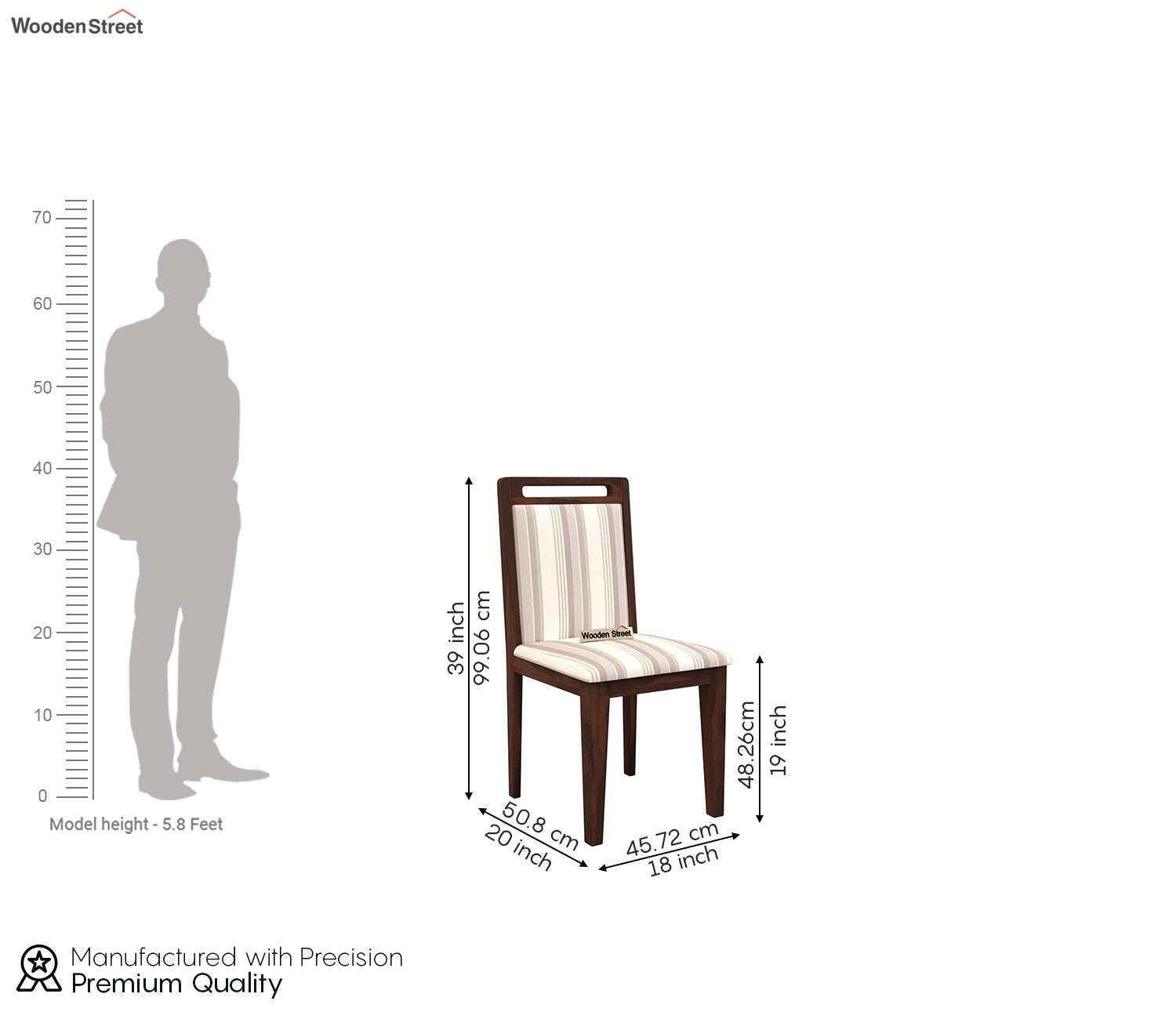 Hazel Sheesham Wood Dining Chair - Set of 1 (Cotton, Walnut Cream Stripe)