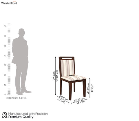 Hazel Sheesham Wood Dining Chair - Set of 1 (Cotton, Walnut Cream Stripe)