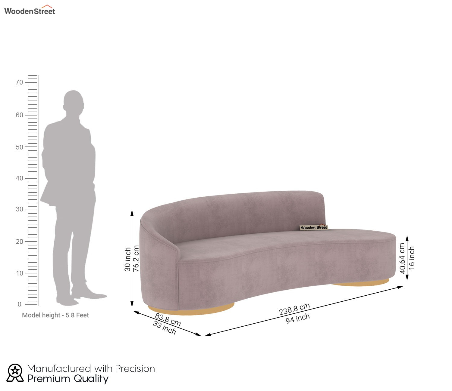Osbert 3 Seater Curved Sofa (Velvet, Salmon Pink)