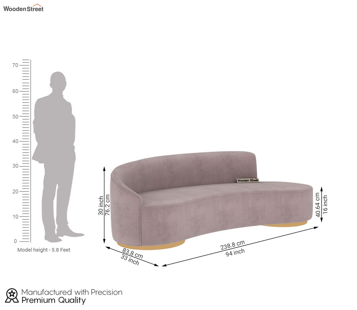 Osbert 3 Seater Curved Sofa (Velvet, Salmon Pink)