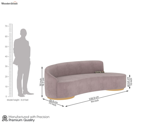 Osbert 3 Seater Curved Sofa (Velvet, Salmon Pink)