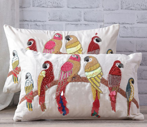 Beaded Sequin Velvet Cushion Covers - Set of 2 (20 x 12 inch, Ivory)