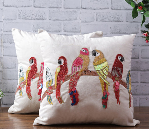 Beaded Sequin Velvet Cushion Covers - Set of 2 (18 x 18 inch, Ivory)