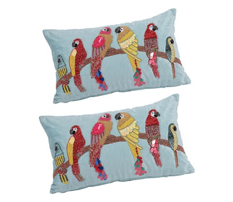 Beaded Sequin Velvet Cushion Covers - Set of 2 (20 x 12 inch, Aqua Blue)