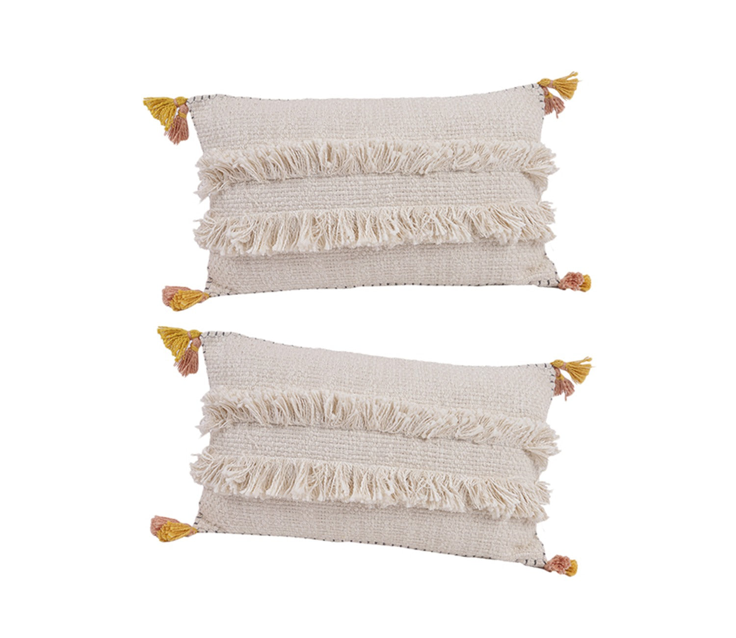 Ivory Jute Cotton Tassel Cushion Covers - Set of 2 (20 x 12 inch)