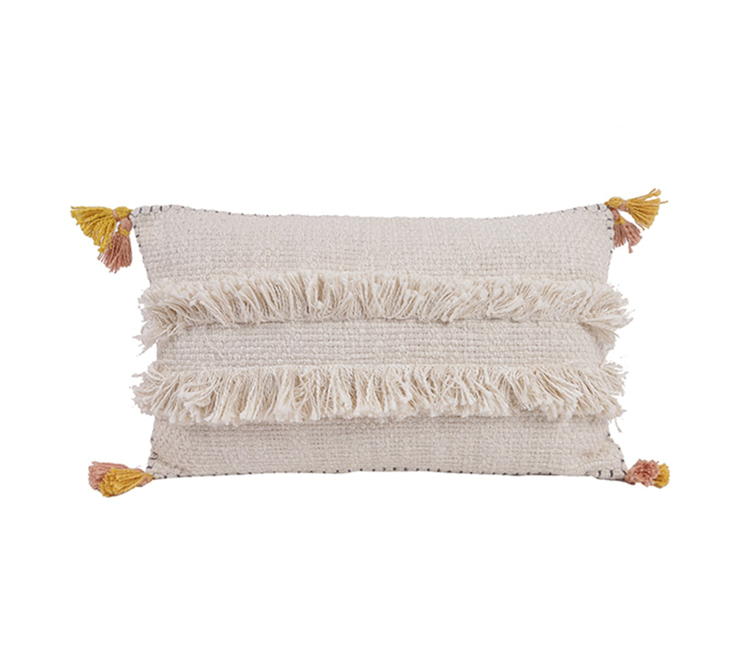 Ivory Jute Cotton Tassel Cushion Covers - Set of 2 (20 x 12 inch)