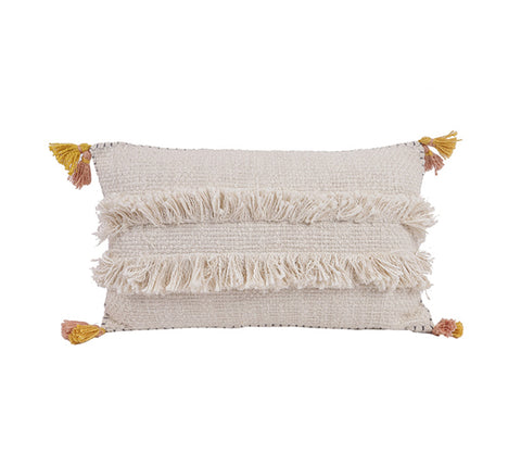 Ivory Jute Cotton Tassel Cushion Covers - Set of 2 (20 x 12 inch)