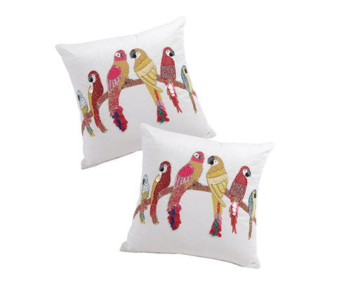 Beaded Sequin Velvet Cushion Covers - Set of 2 (18 x 18 inch, Ivory)