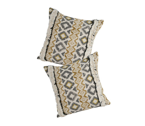 Beige Cotton Designer Cushion Cover Set of 2 (18 x 18 inches)
