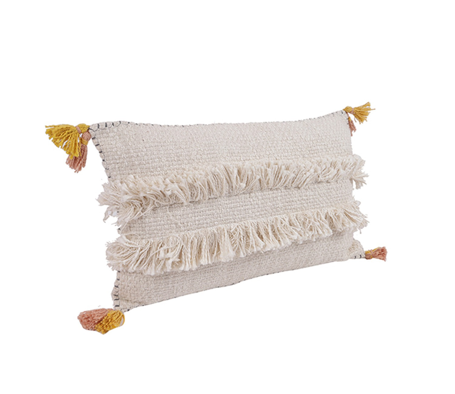 Ivory Jute Cotton Tassel Cushion Covers - Set of 2 (20 x 12 inch)