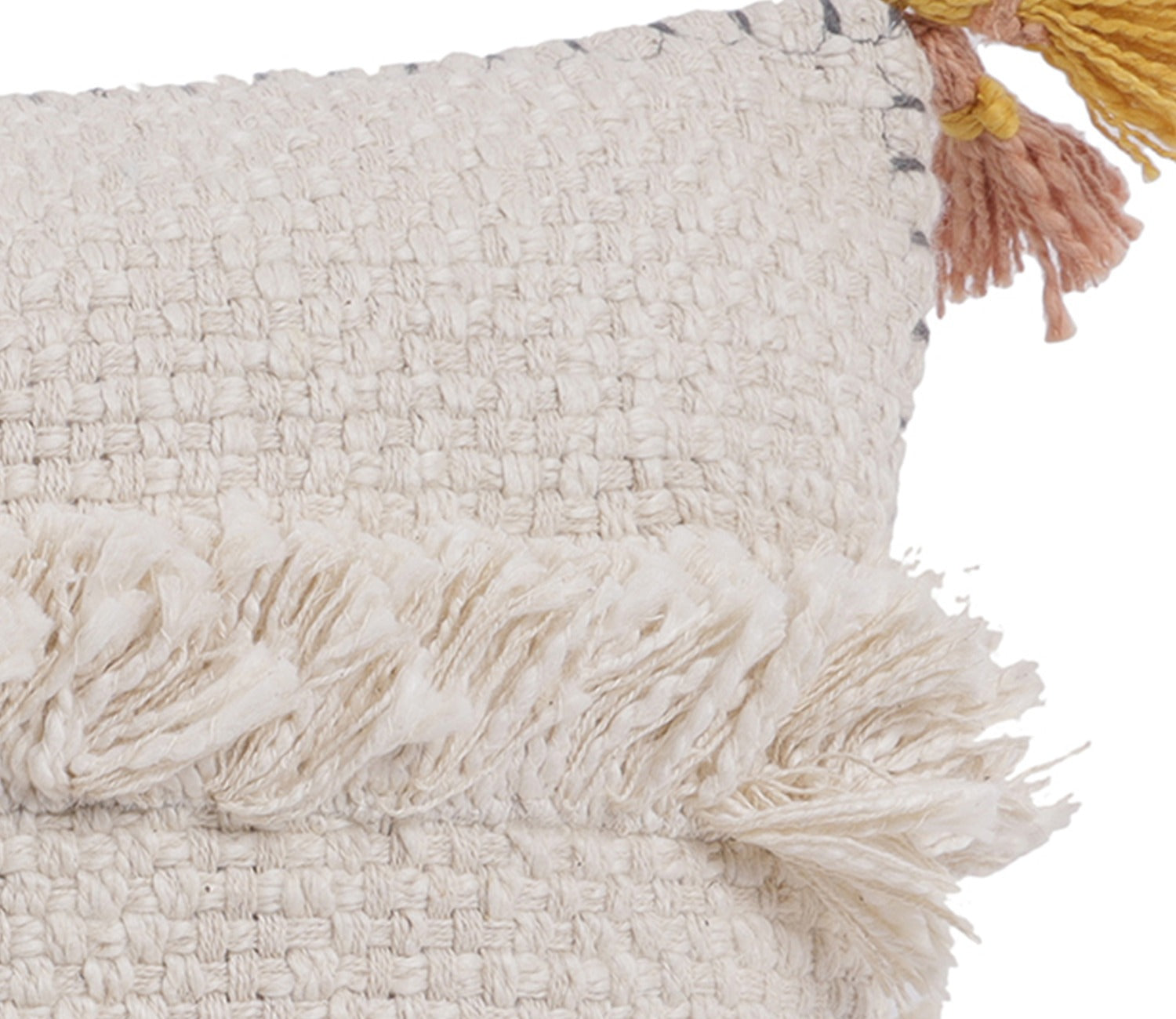 Ivory Jute Cotton Tassel Cushion Covers - Set of 2 (20 x 12 inch)